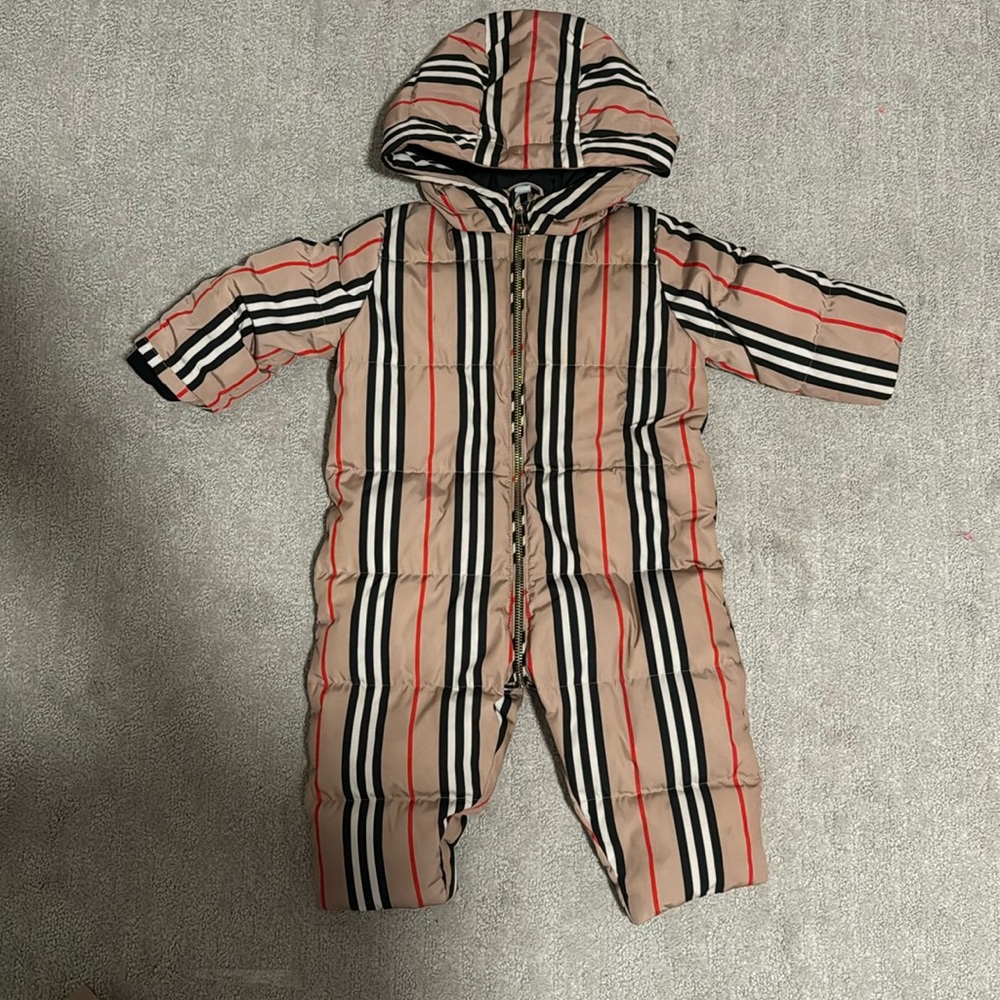 Burberry Kid's Hooded Icon Stripe Snowsuit